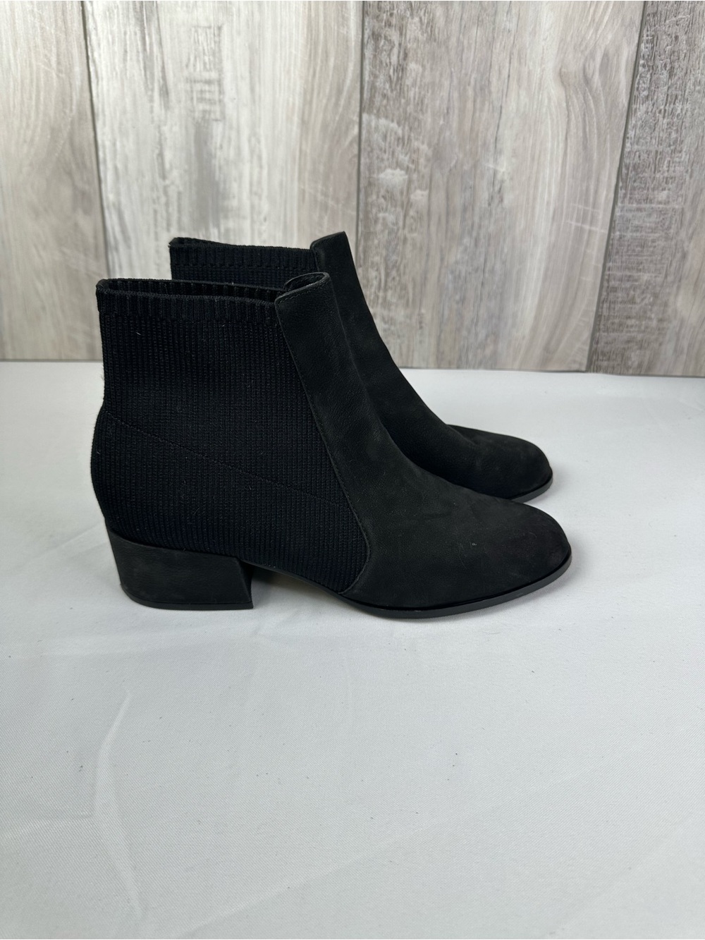 Eilene Fisher Black Knit & Suede-Look Ankle Booties